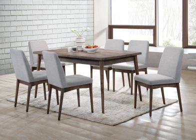 Modern 7pc Dining Set Ash Walnut Finish Dining Table 6x Side Chairs Foam Cushion Fabric upholstery